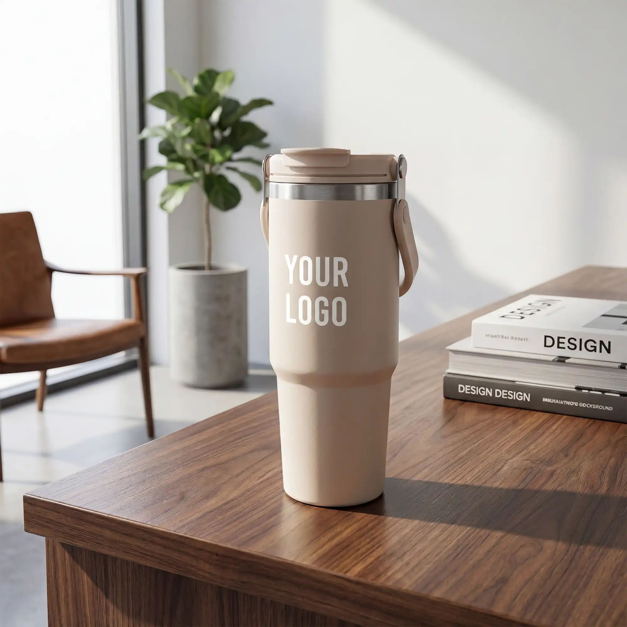 Tumbler with Handle and Sipper Sand Beige