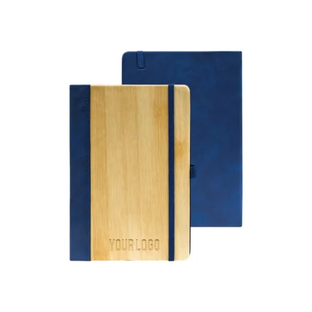 Promotional PU Notebook with Bamboo Finish-Blue