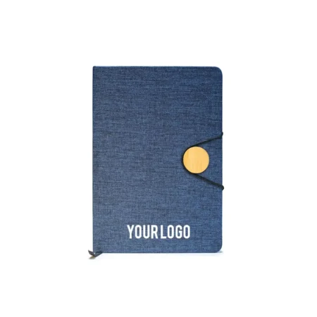 RPET + Bamboo Button Notebook – Dual-Tone Executive-Journal Blue