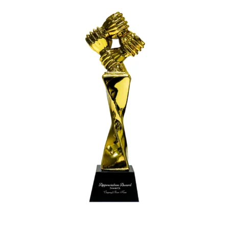 Award Trophy Hand Holding full gold with black base
