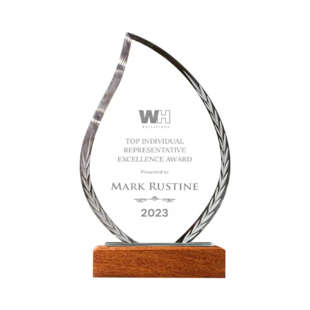 Leaf Shaped Crystal Trophy With Wooden Base