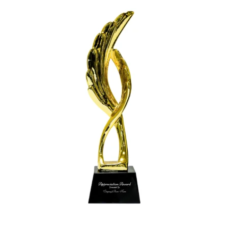 Award Trophy Feather shape full gold with black base