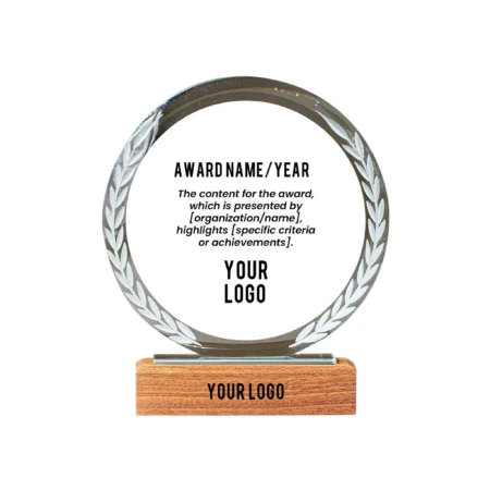 Round Crystal Trophy With Wooden Base
