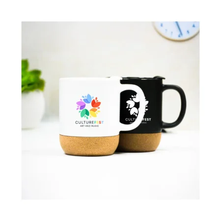 Ceramic Mug With Lid and Cork Base Black