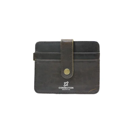Leather Card Holder with Button – Dark Brown