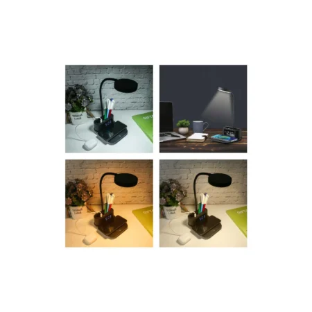 Desk Lamp with 15W Wireless Charger, Clock and Pen Holder