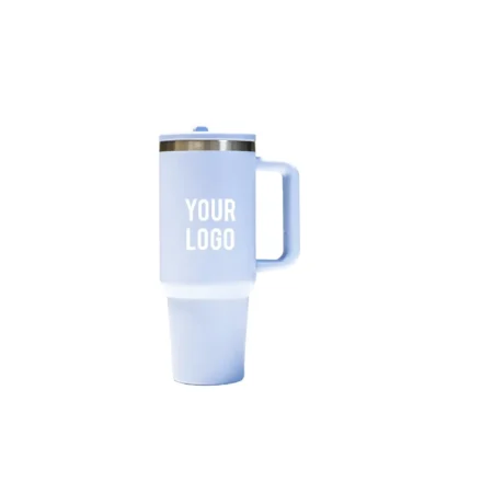 Double Walled Tumbler With Handle And Flip Straw Ice Blue