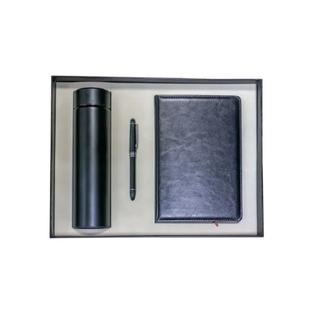 Black Executive Gift Set with Pen, Notebook & Flask