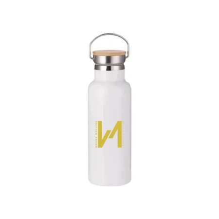 Insulated Bottle With Bamboo Cap White