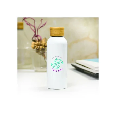 Insulated Bottle With Bamboo Lid White