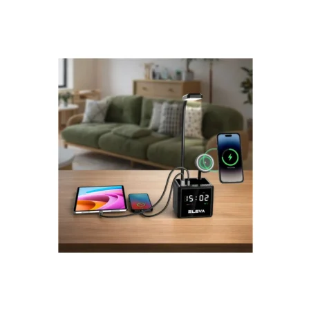 Multi-functional Desk Lamp with Wireless Charger and Clock