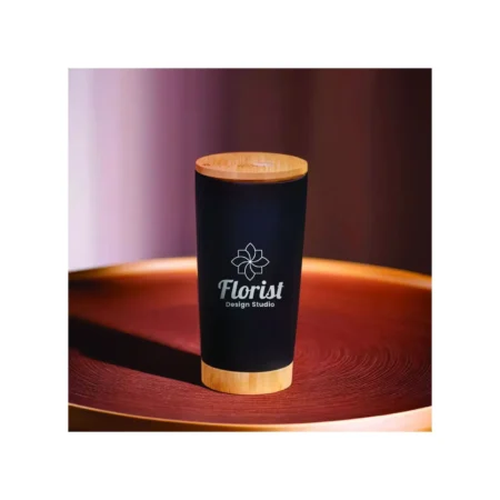 Stainless Steel Tumbler With Bamboo Lid And Base Black